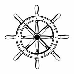 Classic nautical ship s wheel with eight spokes and wooden handles isolated on white background © Stock