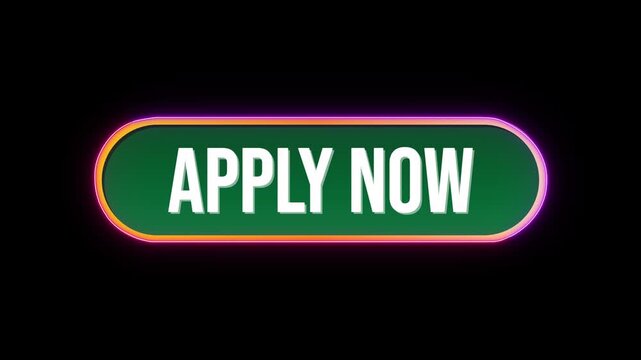 Apply now Button Click Animation with Computer Mouse Cursor and Luxury Neon Glow Colorful Border on Black Background