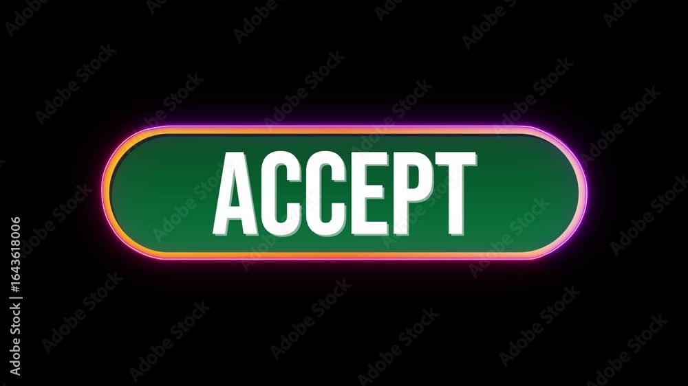 Fototapete accept button click animation with computer mouse cursor and luxury neon glow colorful border on bla