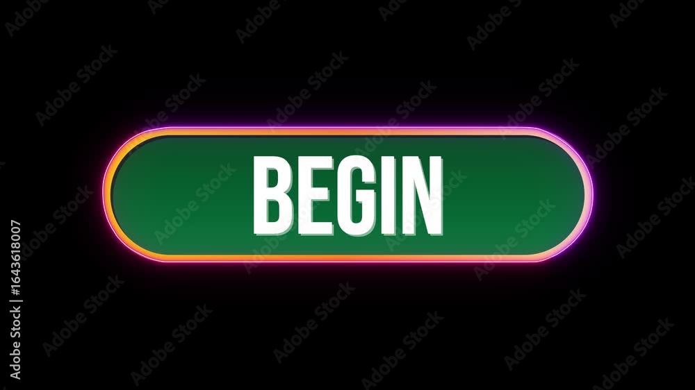 Fototapete begin button click animation with computer mouse cursor and luxury neon glow colorful border on blac