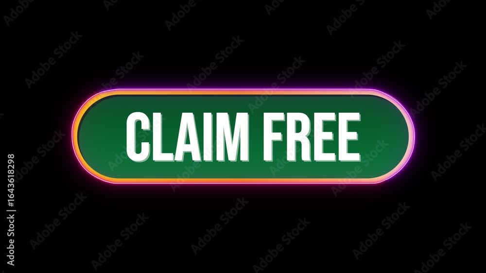 Fototapete claim free button click animation with computer mouse cursor and luxury neon glow colorful border on