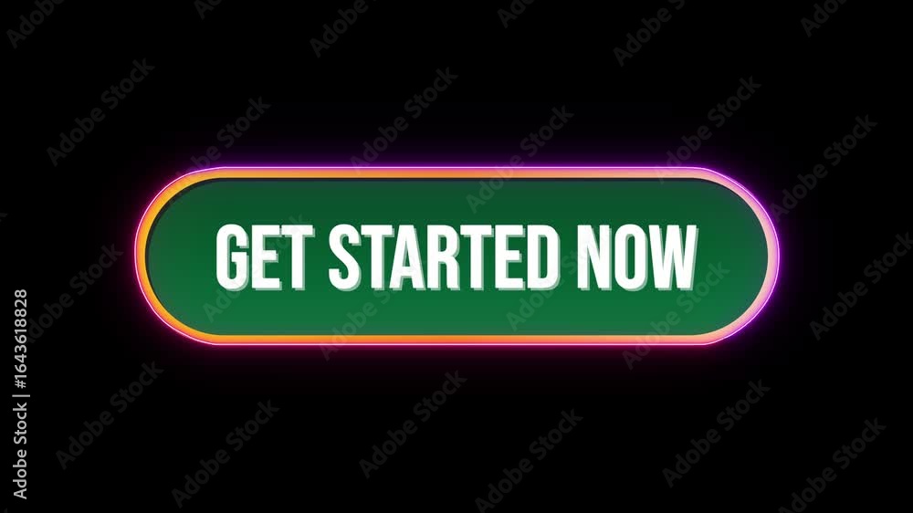 Fototapete get started now button click animation with computer mouse cursor and luxury neon glow colorful bord