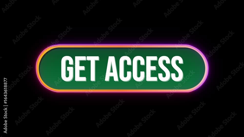 Fototapete get access button click animation with computer mouse cursor and luxury neon glow colorful border on