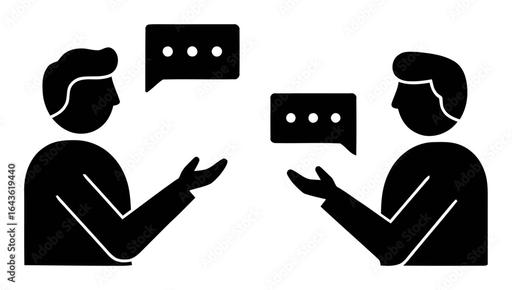 Poster minimalist language learning conversation silhouettes - modern vector design for communication pract