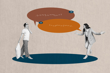 Image template collage of people speaking text box on pastel color background