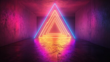 Neon Triangle Lights in a Grungy Room
