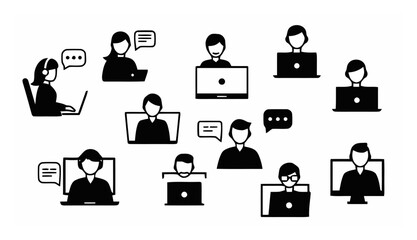 Minimalist Video Conference Call Silhouettes - Tech Communication Vector Icon