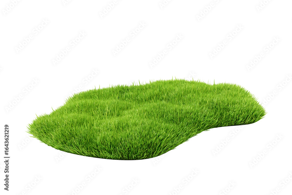 Aufkleber lush green grass patch with realistic texture and depth, 3d rendering style, isolated on white backg