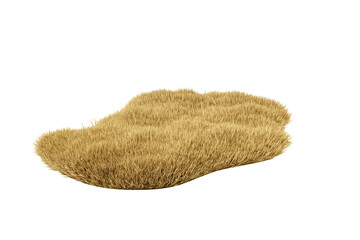 Realistic patch of dry yellow grass rendered in 3D style, isolated on white background, representing autumn or drought landscape concept. 3D Rendering