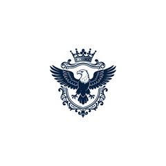 logo illustration of an eagle in a royal crest. Intricate linework emphasizes power, nobility, and elegance, perfect for heraldry, luxury, and corporate