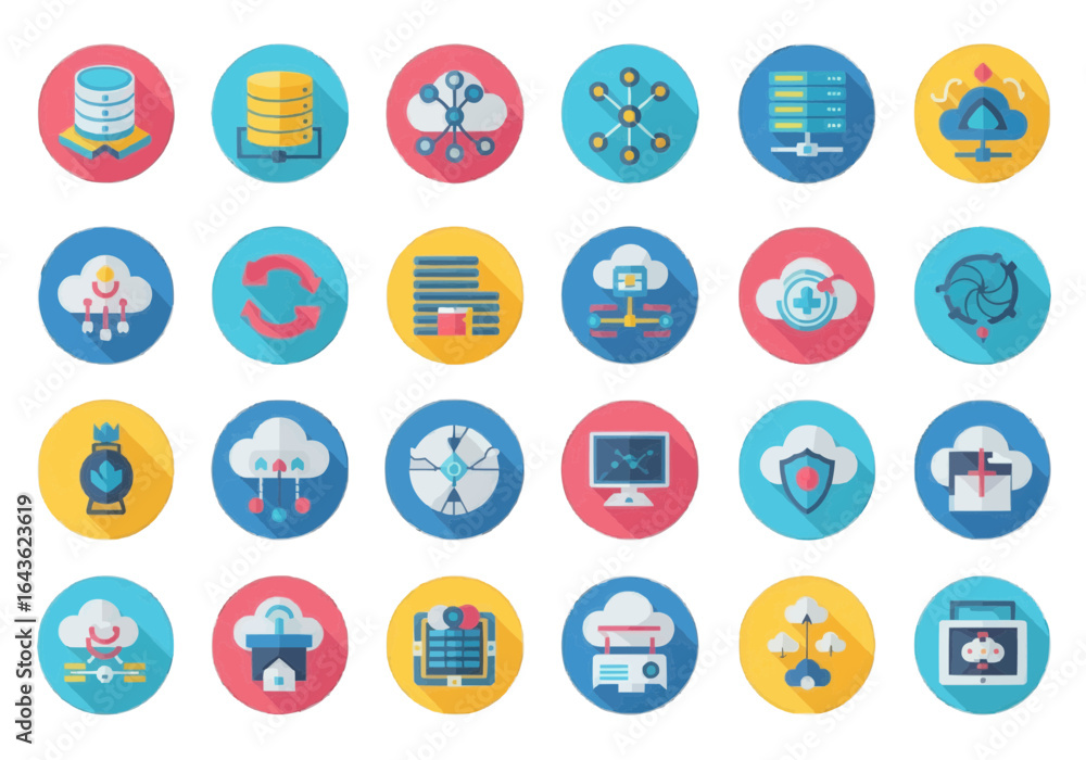 Aufkleber vibrant collection of flat design icons illustrating concepts of data management, cloud computing, n