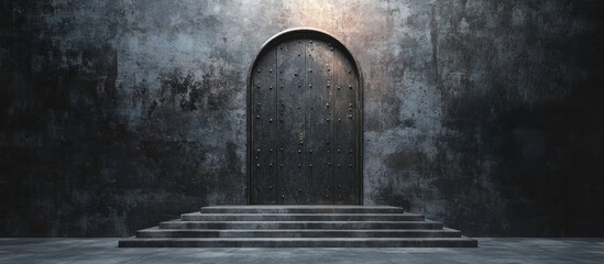 Arched Doorway with Stone Steps and Grungy Wall