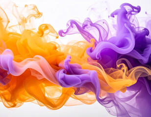 Purple And Orange Smoke Clouds Creating Dynamic Flowing Fog On A White Background