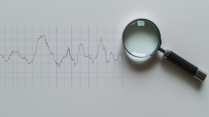 Magnifying glass on graph depicting earthquake data analysis  