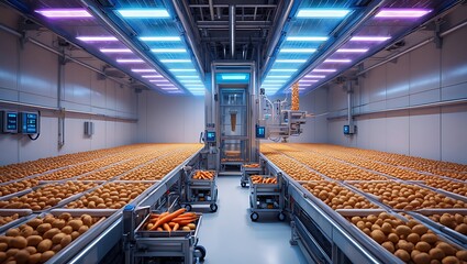 Automated Potato and Carrot Sorting System in a Modern Agricultural Facility Ensuring Efficiency and Precision Food Processing Technology
