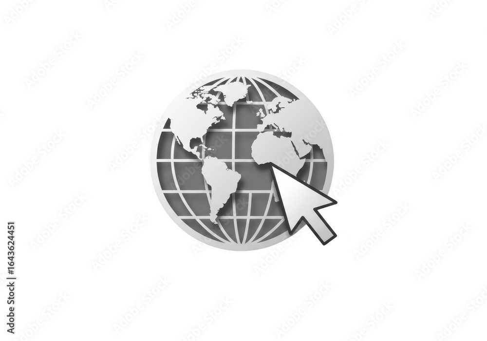Poster cursor clicking on the globe, isolated on transparent background