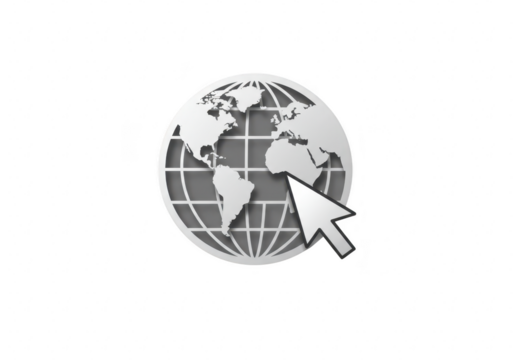 Cursor clicking on the globe, isolated on transparent background