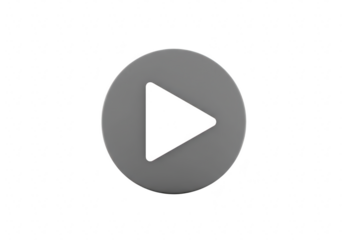 Gray play button icon, isolated on transparent background