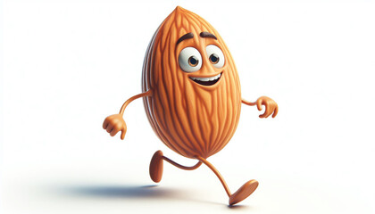 Funny 3D adorable almond cartoon. Autumn fruit. Card with free space