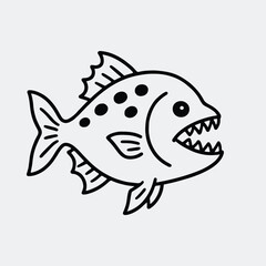 Silhouette piranha fish outline cartoon drawing dangerous predator vector illustration