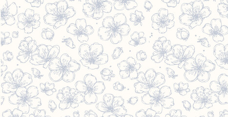Sakura blossom print pattern background in provance style, floral background. Pastel tones vintage style wallpaper in vector.