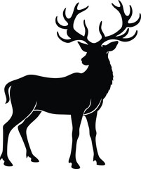 Obraz premium Majestic stag silhouette with antlers isolated on white background
