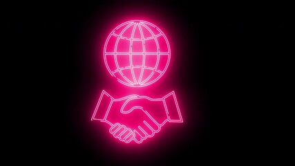 handshake icon and globe icon with neon effect - Powered by Adobe