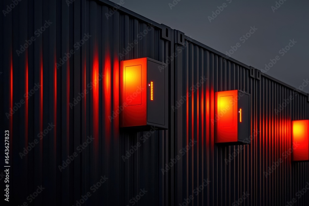 Poster cargo management tracking security. close-up of a smart cargo container with glowing security locks 