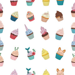seamless pattern with cupcakes. Cupcake seamless pattern. Set Of cupcake. Cute Cupcakes Seamless Pattern. Vector illustration of cupcakes. Set of cakes.