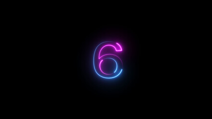 A dynamic glowing neon number 6 illustration . on a black background. and creating a stunning illustration .4k illustration .	