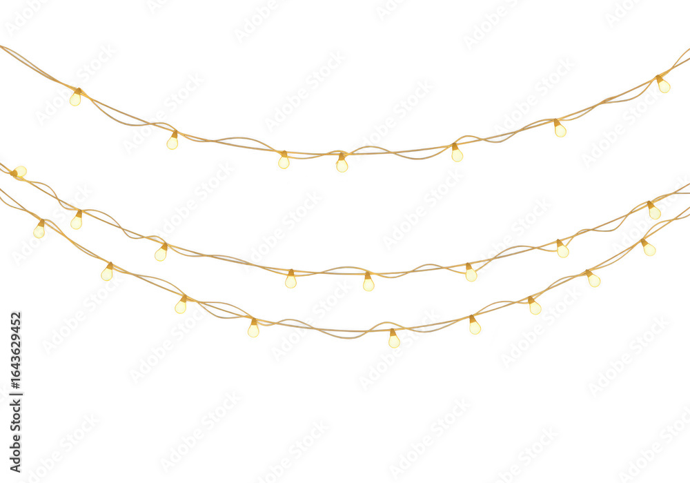 Poster golden string lights isolated on transparent background