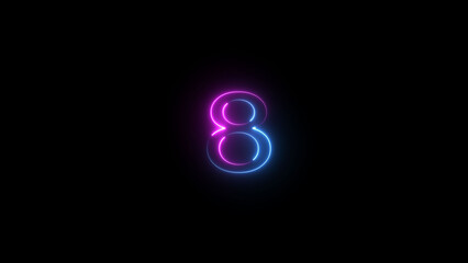 A dynamic glowing neon number 8 illustration . on a black background. and creating a stunning illustration .4k illustration .	