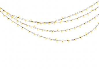 A string of warm yellow fairy lights curved isolated on transparent background