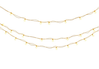 Golden string lights isolated on transparent background