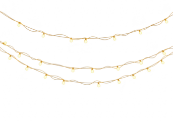 Golden string lights isolated on transparent background