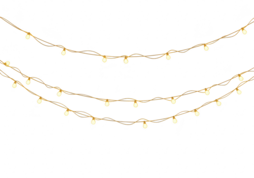 Golden string lights isolated on transparent background - Powered by Adobe