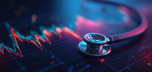 The Stethoscope Overlaid on Medical Analytics and Heart Rate Graphs