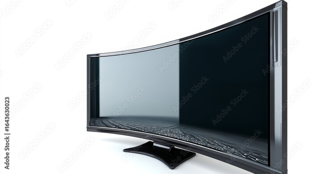 Poster sleek curved monitor with glossy finish and blank screen, dynamic angle highlighting smooth textures