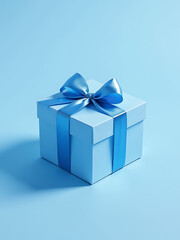 Obraz premium sleek gift box radiant blue hue sits atop light blue background adorned subtle shadows delicate sheen soft