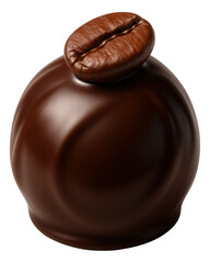 Obraz premium Coffee-flavored chocolate truffle, wrapped in a dark chocolate layer with a coffee bean accent.