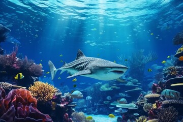 Fototapeta premium Sea background with fish and carals