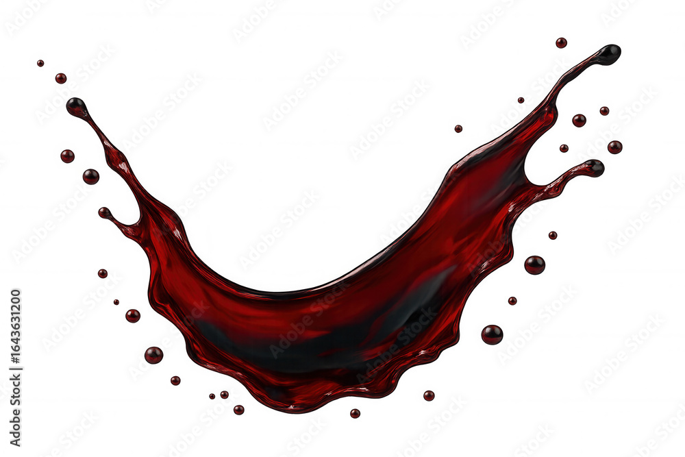 Poster crimson wine splashing in elegant curved movement, transparent backdrop highlighting liquid's dynami