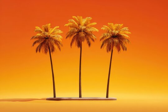 Three golden palm trees against an orange backdrop