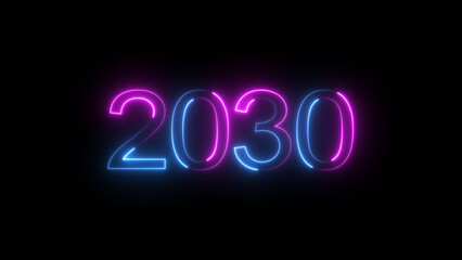 A dynamic glowing neon number 2030 illustration . on a black background. and creating a stunning illustration .4k illustration .	