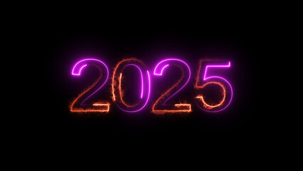 A dynamic glowing neon number 2025 illustration . on a black background. and creating a stunning illustration .4k illustration .	