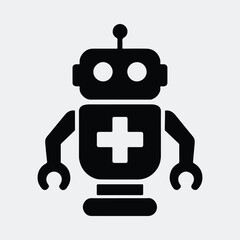 Silhouette retro robot icon black and white vector illustration