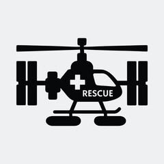 Silhouette rescue helicopter with cross symbol vector illustration