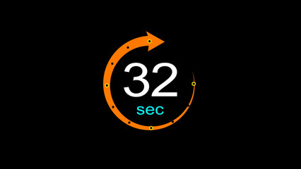 Abstract clock icon illustration. arrow clock  icon Digital and analog clock 32 sec isolated on black background. and creating a stunning illustration.4k illustration