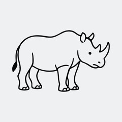 Silhouette rhinoceros simple black outline drawing wild animal vector illustration