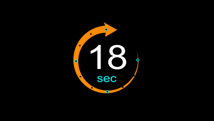 Abstract clock icon illustration. arrow clock  icon Digital and analog clock 18 sec isolated on black background. and creating a stunning illustration.4k illustration